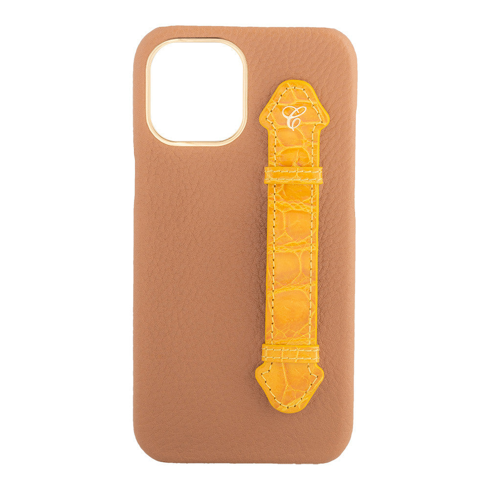 Brown Togo/ Yellow Croc Side Finger case for 12 Pro - Caliente Mobile Cover Collection
