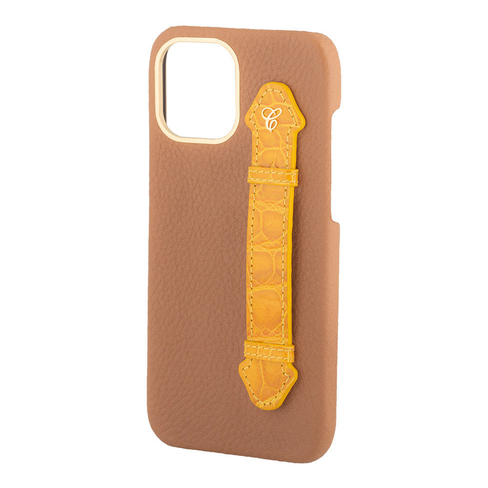 Brown Togo/ Yellow Croc Side Finger case for 12 Pro - Caliente Mobile Cover Collection 2