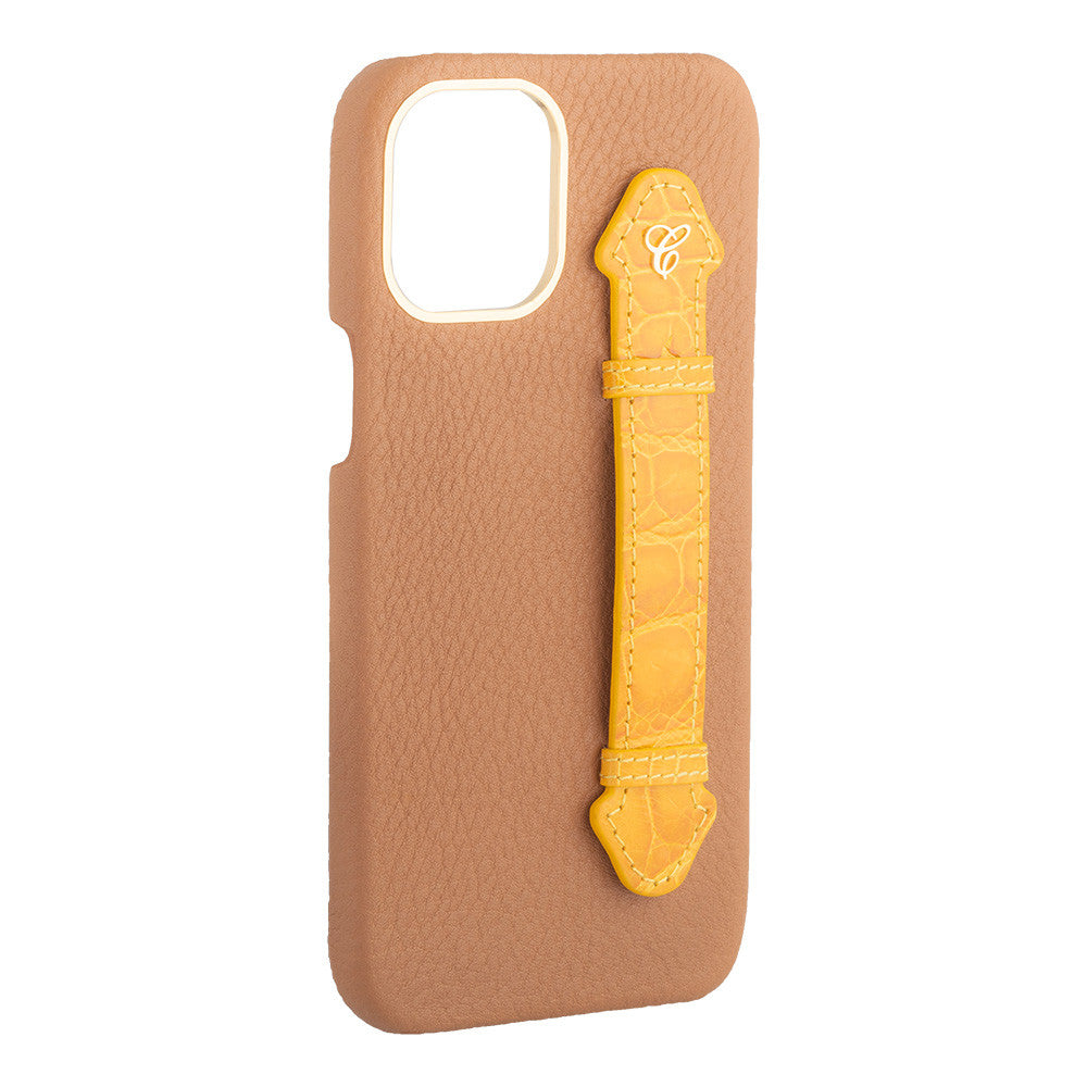 Brown Togo/ Yellow Croc Side Finger case for 12 Pro - Caliente Mobile Cover Collection 3