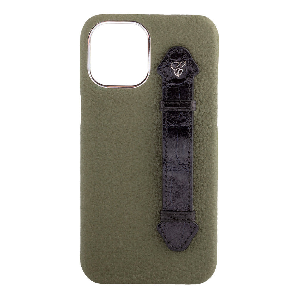 Olive Green Togo/ Black Croc Side Finger case for 12 Pro - Caliente Mobile Cover Collection