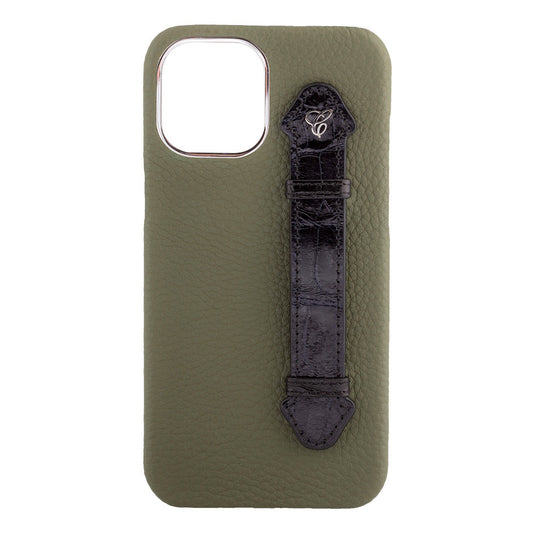 Olive Green Togo/ Black Croc Side Finger case for 12 Pro - Caliente Mobile Cover Collection