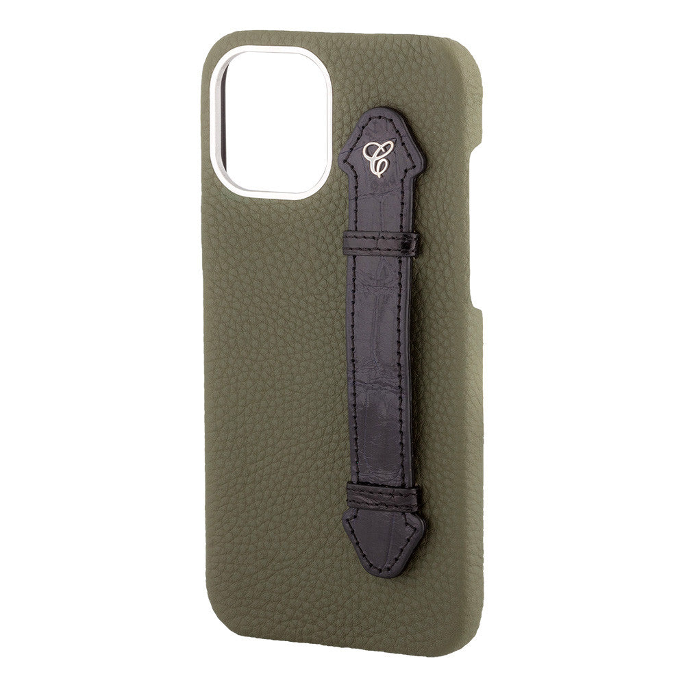 Olive Green Togo/ Black Croc Side Finger case for 12 Pro - Caliente Mobile Cover Collection 3