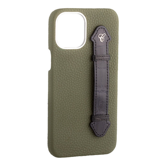 Olive Green Togo/ Black Croc Side Finger case for 12 Pro Max - Caliente Mobile Cover Collection 