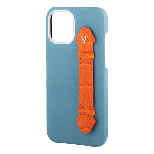 Pastel Blue Togo/ Orange Croc Side Finger case for 12 Pro - Caliente Mobile Cover Collection