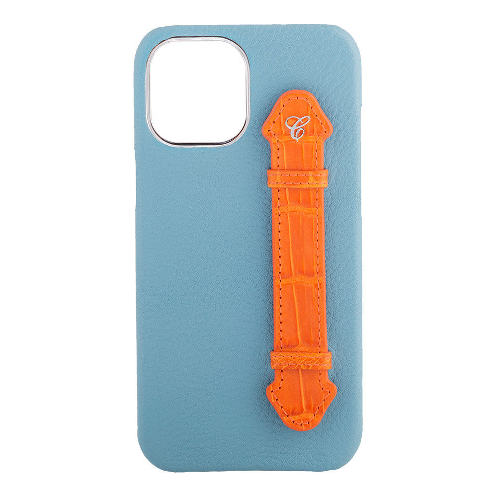 Pastel Blue Togo/ Orange Croc Side Finger case for 12 Pro - Caliente Mobile Cover Collection 2