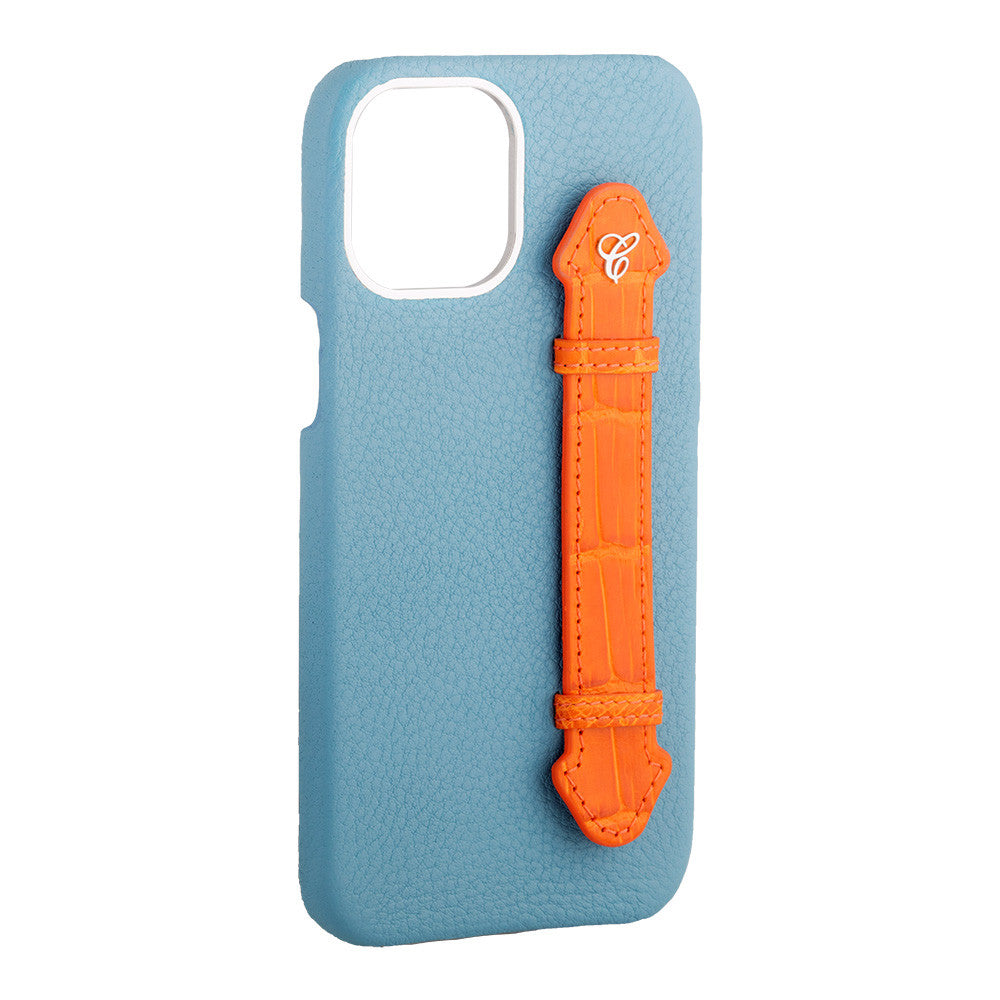 Pastel Blue Togo/ Orange Croc Side Finger case for 12 Pro - Caliente Mobile Cover Collection 3